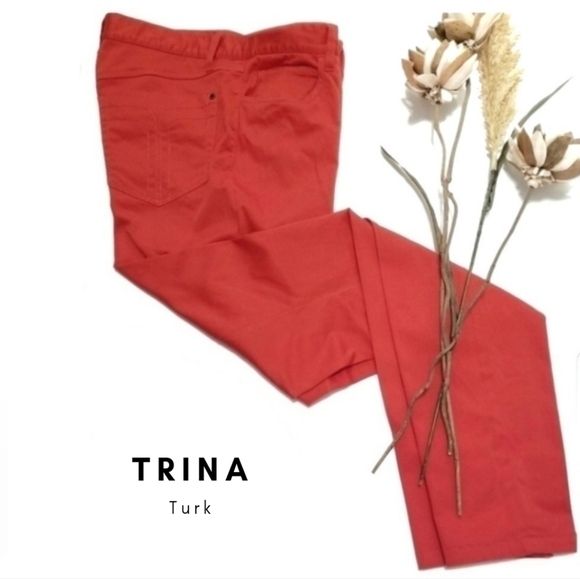 Trina Turk  Red Coral Orange Jeans Size 4 - Picture 2 of 8